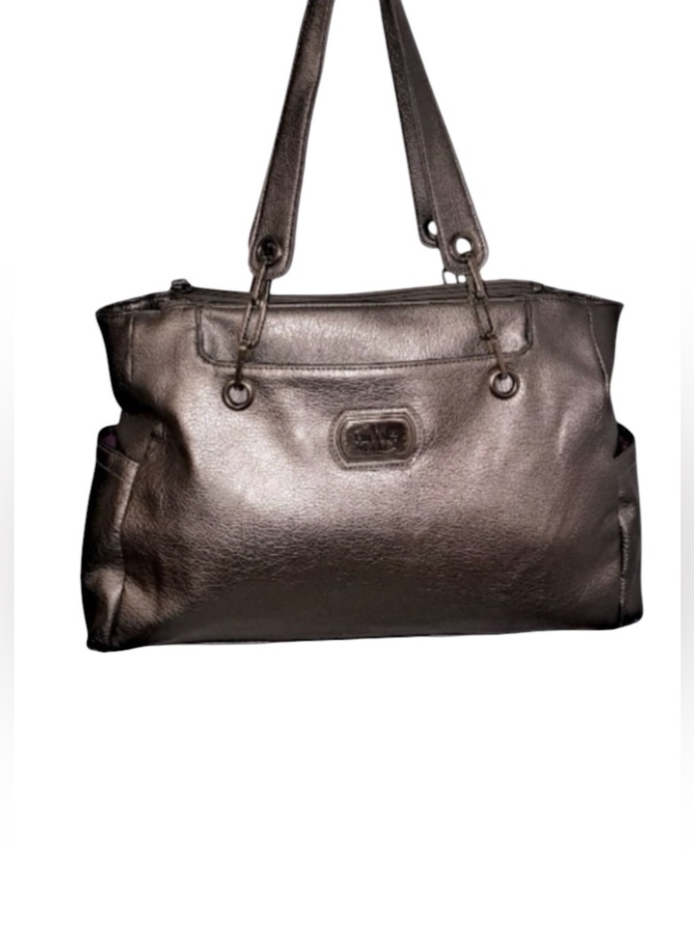 NICOLE MILLER Vegan Leather Double Strap Shoulder Satchel Bag Lite Metallic Gold